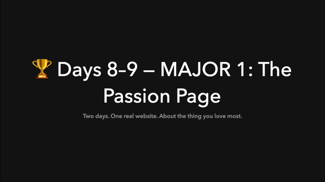 Opening slide: Major 1 — The Passion Page